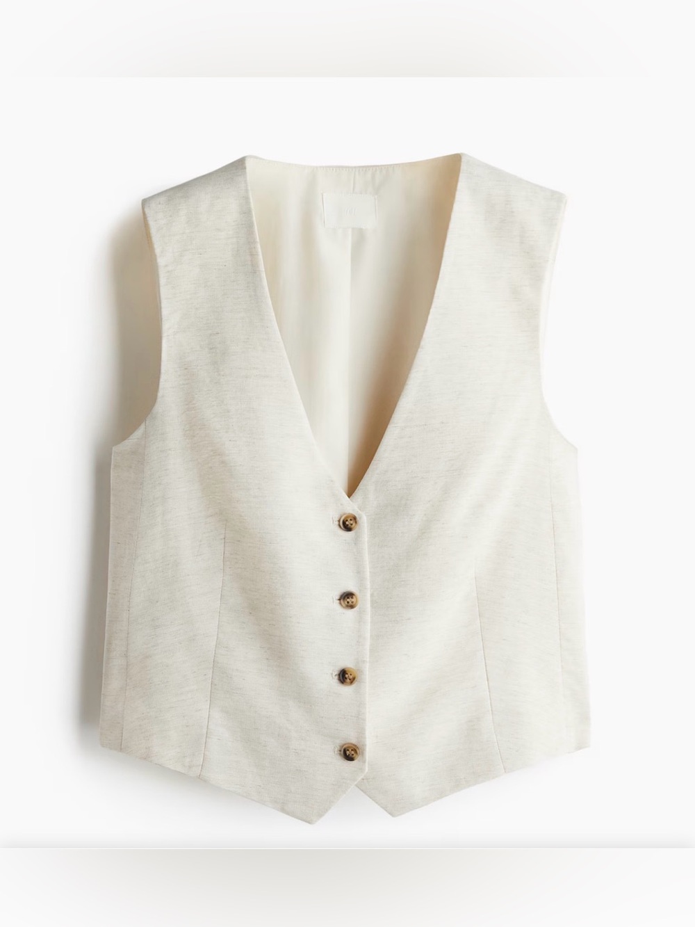 H&M linen blend Sleeveless V-Neck Button Front Vest in Light Cream size M